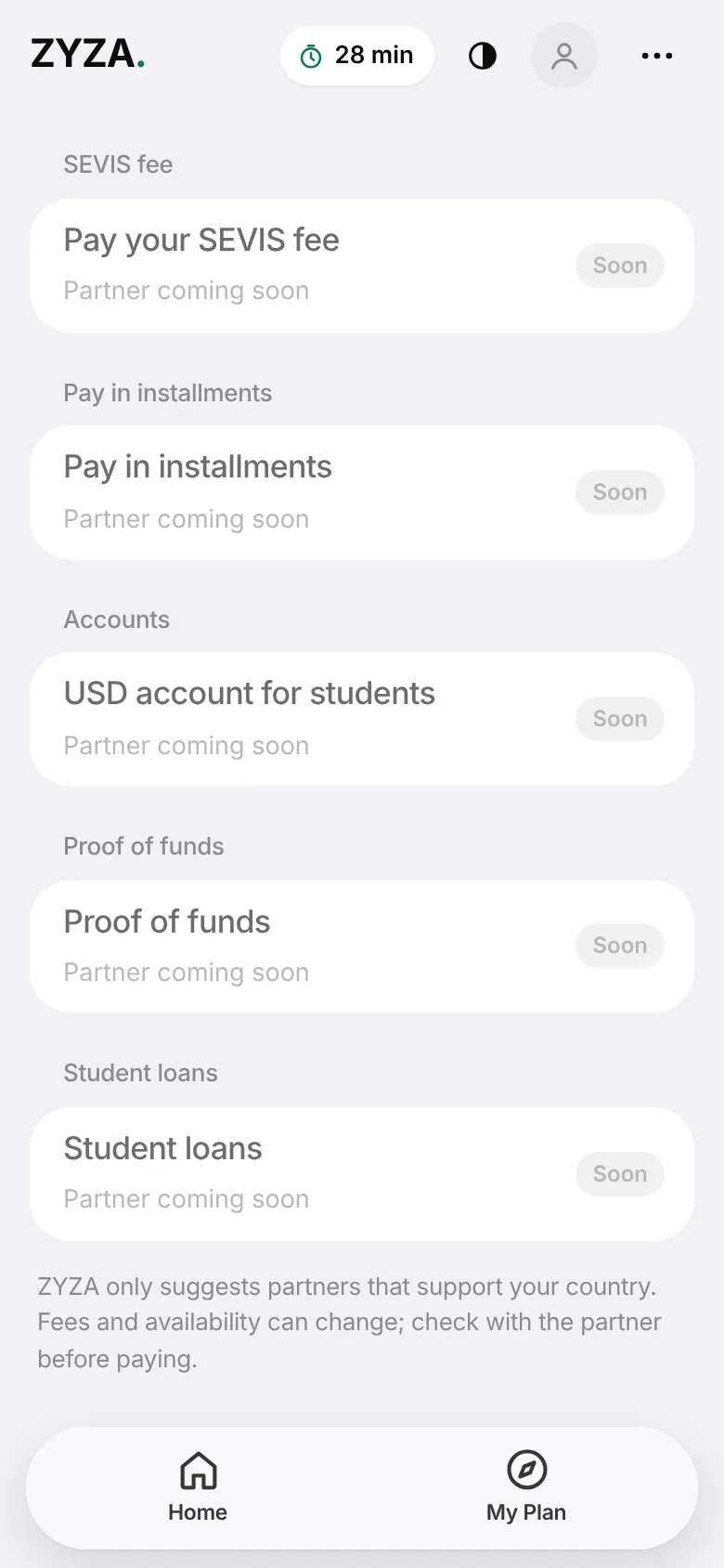 Pay and fund options available in Nigeria: tuition, SEVIS fee, Pay Small Small and a USD account